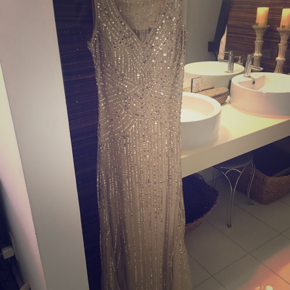 New Aidan Maddox Gold Sequined Formal Dress